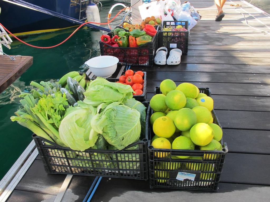 Fresh fruits and vegetables from the market in Las Palmas, Canary Islands, in preparation for a transatlantic crossing. photo copyright Sheryl Shard taken at  and featuring the  class