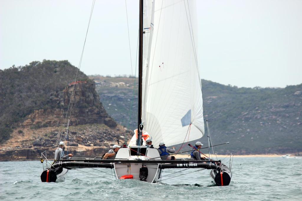 Morticia leaving Barrenjoey on their way to victory in the multihull division - photo by Damian Devine © Damian Devine