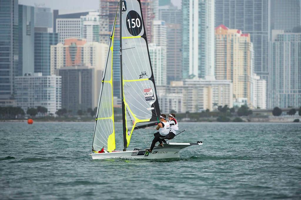 Brad Funk and Trevor Burd, ISAF: USABF3 - Class: 49er, Sail Number: USA 150 - ISAF Sailing World Cup Miami day 5 © Walter Cooper /US Sailing http://ussailing.org/