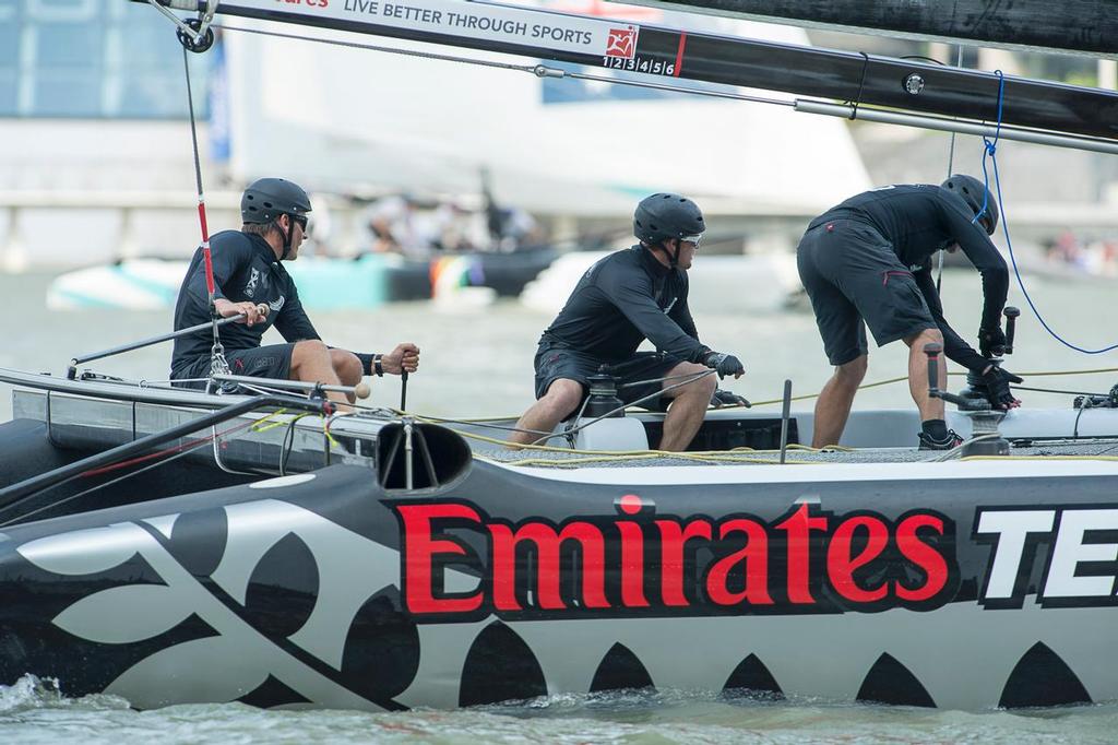 Emirates Team New Zealand competing in day two of the Extreme Sailing Series regatta being sailed in Singapore. 21/2/2014 photo copyright Chris Cameron/ETNZ http://www.chriscameron.co.nz taken at  and featuring the  class
