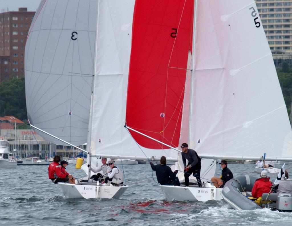 WA skipper David Gilmour (boat5) closing up on Jay Griffinn (CYCA, Sydney) in last year's Hardy Cup.  - Hardy Cup 2014 photo copyright RSYS taken at  and featuring the  class