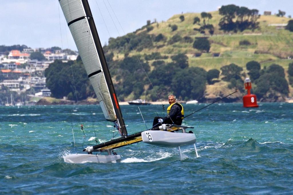 Mike Drummond (NZL) A-class catamaran Nationals Takapuna February 8, 2014 photo copyright Richard Gladwell www.photosport.co.nz taken at  and featuring the  class