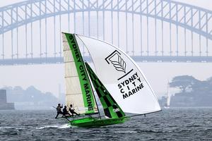 sydney city marine crew go for an early spinnaker set - 18ft Skiffs NSW Championship 2014 photo copyright Australian 18 Footers League http://www.18footers.com.au taken at  and featuring the  class