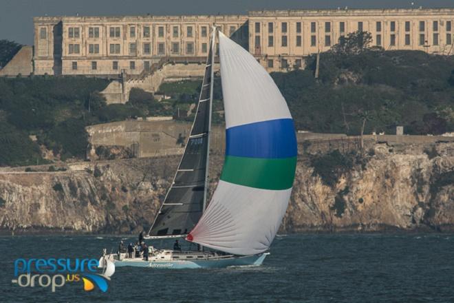 The new to them SC 50' Adrenaline looking fine on the cross rive blast to Fort Mason - Midwinters - 2014-15 The 44 Manuel Fagundes Seaweed Soup Regatta. © Erik Simonson/ pressure-drop.us http://www.pressure-drop.us