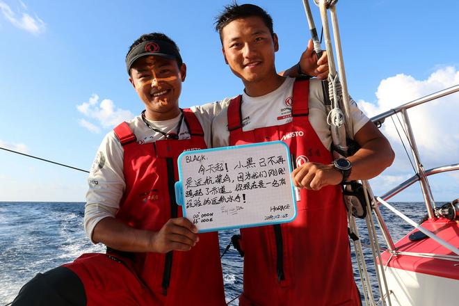 Leg two, Day 16 - First equator crossing - First equator crossing for Black onboard Dongfeng and one he will never forget - Volov Ocean Race 2014-15. © Yann Riou / Dongfeng Race Team