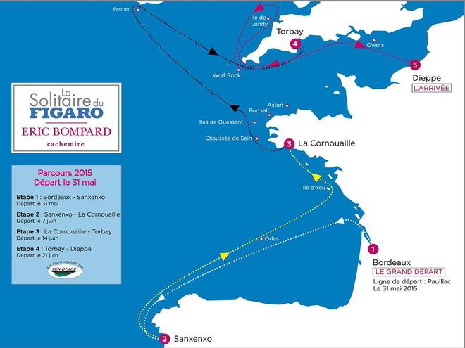 Solitaire du Figaro 2015 - The course - The 2015 Solitaire du Figaro course was announced on Thursday 4th December. The 46th edition of the race will span 2015nm, running between Bordeaux, Sanxenxo, La Cornouaille, Torbay and Dieppe. © La Solitaire du Figaro