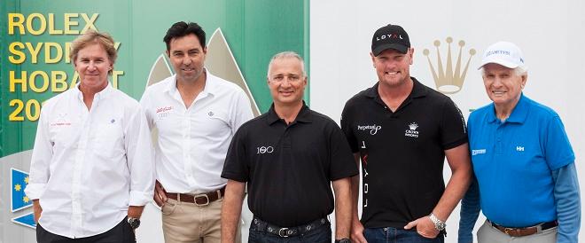 Skippers of the five 100ft Maxis competing for the Rolex Sydney Hobart 2014 - Race Briefing Line Honors Contenders, Left to Right: Ken Read, Comanche USA Mark Richards, Wild Oats XI NSW Manouch Moshayedi, Rio 100 USA Anthony Bell, Perpetual Loyal NSW Syd Fisher, Ragamuffin 100 NSW  - 2014 Rolex Sydney Hobart Yacht Race. ©  Rolex/Daniel Forster http://www.regattanews.com