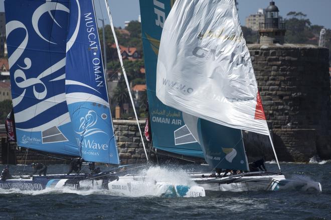 Action aplenty in the Extreme Sailing Series 2014, Act Eight, Sydney. © Lloyd Images