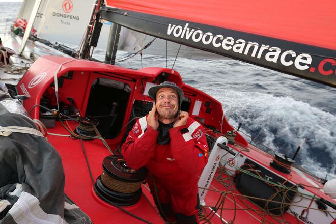Leg two, Day 15 - Smile Kevin - We did warn Kevin Escoffier that if the wind shifts then his face will stay like that!  - Volov Ocean Race 2014-15. © Yann Riou / Dongfeng Race Team