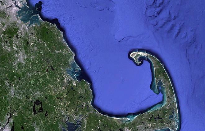 The research team's study area is Massachusetts Bay near the tip of Cape Cod and Stellwagen Bank, a large underwater plateau to the north. The combination of tides and seafloor topography generates internal waves. © Woods Hole Oceanographic Institution (WHOI) http://www.whoi.edu/