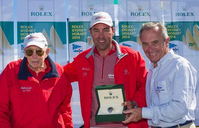 Bob Oatley, Owner of Wild Oats XI, and Skipper Mark Richards receive the Rolex...  - Rolex Sydney Hobart Yacht Race 2014-15. ©  Rolex / Carlo Borlenghi http://www.carloborlenghi.net