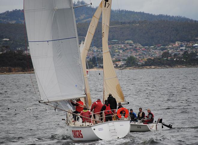 Pre-start duelling between Chicas and Cromarty Engineering in the Group 4 of the Hobart harbour racing yestereday.  © Peter Campbell