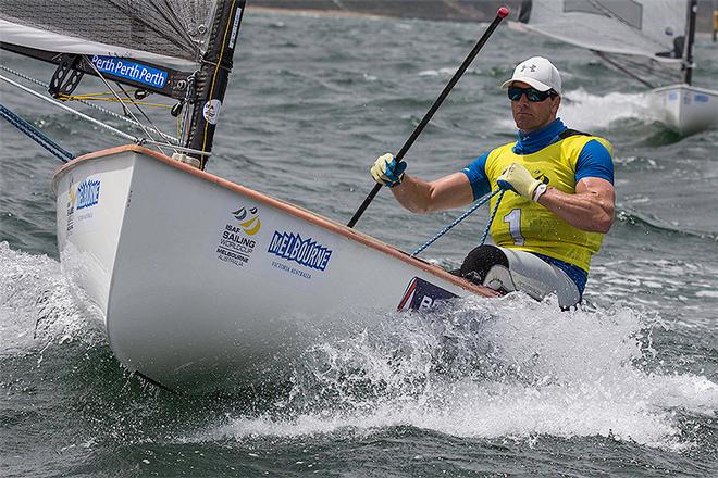 Britain's Ed Wright is something else to watch in the Finn. - 2014 ISAF Sailing World Cup, Melbourne. ©  John Curnow