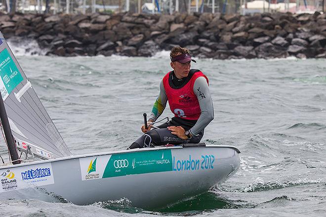 Australia’s Jake Lilley in the Finn - highest ISAF ranked Aussie at fourth. - 2014 ISAF Sailing World Cup, Melbourne ©  John Curnow