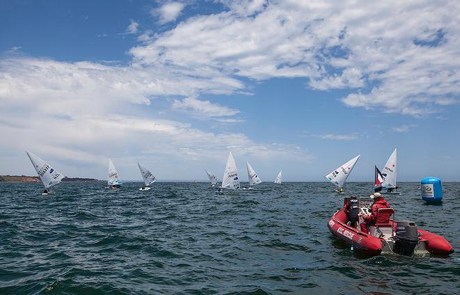 Course shortened as the wind dies during the Mens Laser Medal Race. - 2014 ISAF Sailing World Cup, Melbourne ©  John Curnow