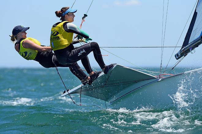 49erFX: Lloyd - Elks - ISAF Sailing World Cup - Melbourne 2014. © Jeff Crow/ Sport the Library http://www.sportlibrary.com.au