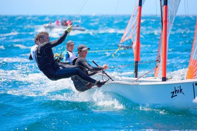 Kyle O’Connell and Tom Siganto, sailing at the Zhik Australian 29er Championships. © Bronwen Hemmings