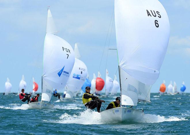 Conway twins Alexander and Patrick (AUS/ASS) leading the 470 Men's fleet yesterday.  © Jeff Crow/ Sport the Library http://www.sportlibrary.com.au