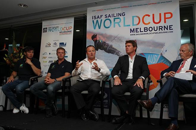 Iain Jensen, Nathan Outteridge, Glenn Ashby, Tom Slingsby and Andrew Plympton at the 2013 Sailing World Cup Dinner © Jeff Crow/ Sport the Library http://www.sportlibrary.com.au