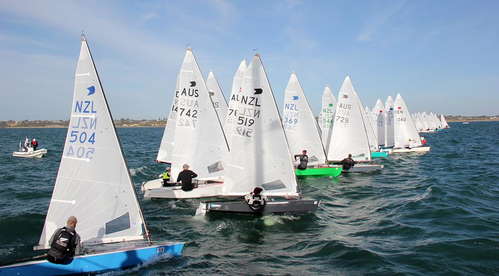 Start of Race two -  OK Dinghy World Championship 2014. photo copyright Genevieve Major taken at  and featuring the  class