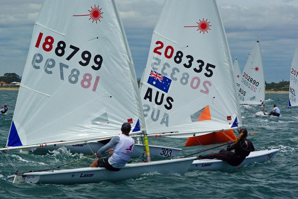  Elise Ainsworth and Jackson Rees off to the down wind mark - The 2015 Laser Open National Championships photo copyright  Perth Sailing Photography taken at  and featuring the  class