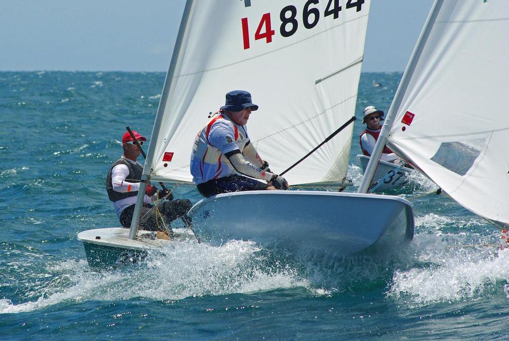 John Roberson leads a group of Masters to the mark.  - The 2015 Laser Open National Championships photo copyright  Perth Sailing Photography taken at  and featuring the  class
