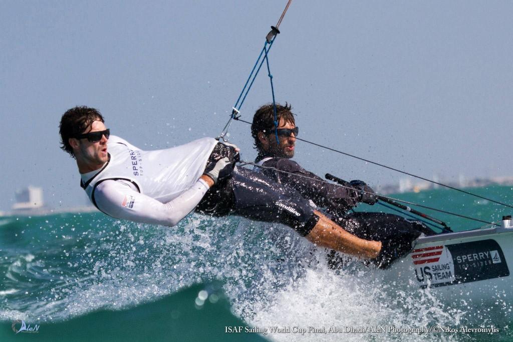 Stu McNay (Providence, R.I) and David Hughes (San Diego, Calif.) - ISAF Sailing World Cup Final Abu Dhabi 2014. © Nikos Alevromytis http://www.470.org