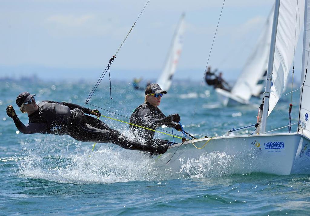 Men's 470, Twins Alexander and Patrick Conway (AUS-ASS) - ISAF Sailing World Cup - Melbourne 2014. © Jeff Crow/ Sport the Library http://www.sportlibrary.com.au
