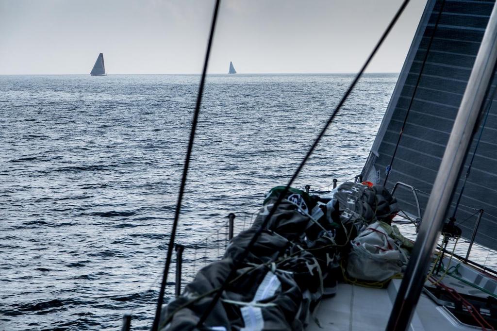 January 5, 2015. Leg 3 onboard Abu Dhabi Ocean Racing. A rare sight in any offshore race.  Three boats within a few miles of one another on three completely different points of sail - each one 90 degrees to the other. © Volvo Ocean Race http://www.volvooceanrace.com