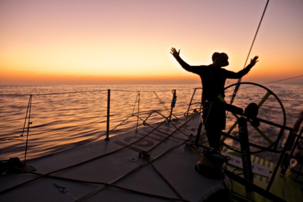 January 5, 2015. Leg 3 onboard Team Brunel. Fun times at sunset. © Volvo Ocean Race http://www.volvooceanrace.com