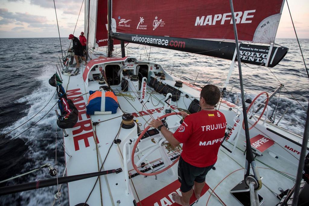 January 5, 2015. Leg 3 onboard MAPFRE. It's all to play for while the boats remain within 5nm of each other; Rafael Trujillo on the helm © Volvo Ocean Race http://www.volvooceanrace.com