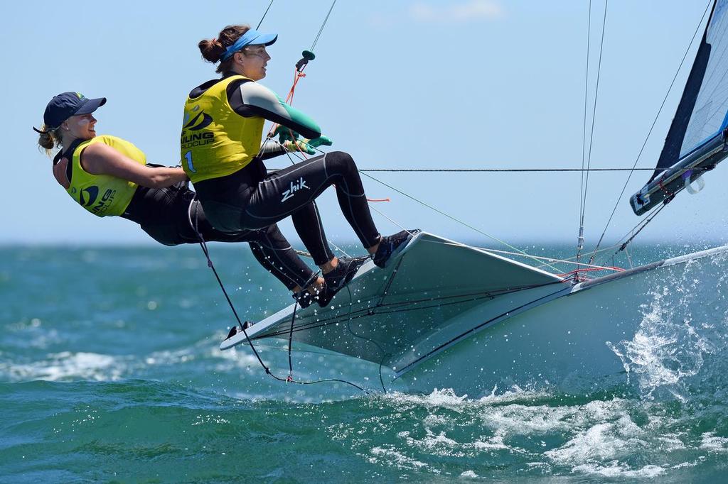 Tess Lloyd & Caitlin Elks (AUS) Racing / Day 5 - 49er FX ISAF Sailing World Cup - Melbourne Sandringham Yacht Club © Jeff Crow/ Sport the Library http://www.sportlibrary.com.au