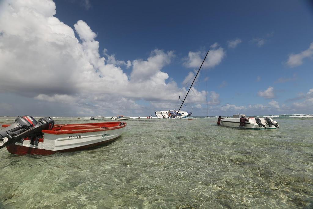 December 19, 2014. Team Vestas Wind salvage operation begins in St Brandon Island - Mauritius. © Shane Smart/Volvo Ocean Race http://www.volvooceanrace.com