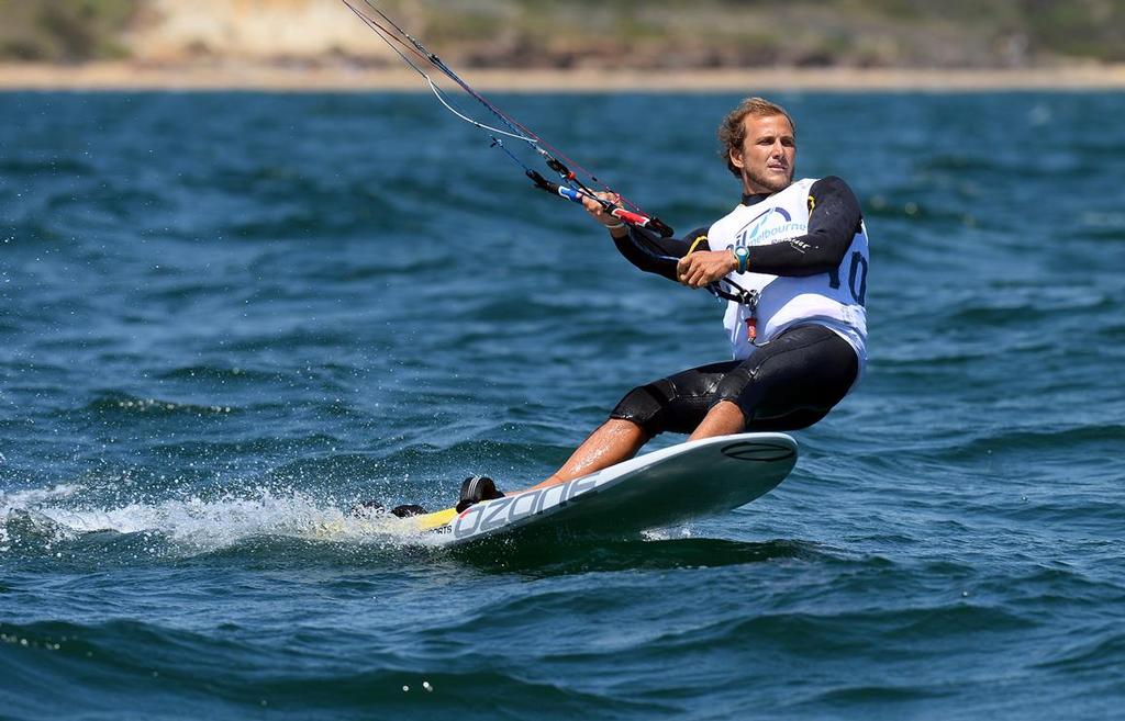 Men’s kiteboarding champion Riccardo Leccese - ISAF Sailing World Cup Melbourne 2014. © Jeff Crow/ Sport the Library http://www.sportlibrary.com.au