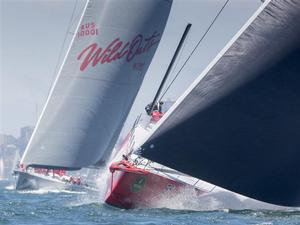 Wild Oats XI and Comanche at start of 2014 Rolex Sydney Hobart Yacht Race. photo copyright  Rolex/Daniel Forster http://www.regattanews.com taken at  and featuring the  class