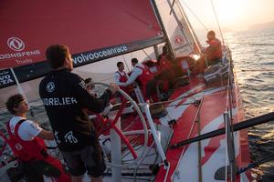Sailing into the horizon - Caudrelier at the helm as Dongfeng sail north towards the Pakistani coast on Leg three, Day 3 of the Volvo Ocean Race 2014-15. photo copyright  Sam Greenfield / Volvo Ocean Race taken at  and featuring the  class