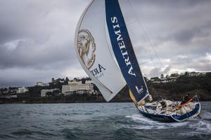 Solitaire du Figaro 2015 - Torbay - The Artemis Offshore Academy fleet sail past the Imperial Hotel while training in Tor Bay. photo copyright Cj crooks/sky to sea media taken at  and featuring the  class