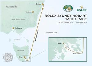 Rolex Sydney Hobart course map - The 628nm racecourse leads the fleet from Sydney down the New South Wales coast of the Tasman Sea and across the Bass Strait to Hobart. photo copyright Rolex/KPMS taken at  and featuring the  class