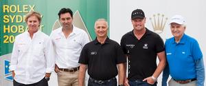Skippers of the five 100ft Maxis competing for the Rolex Sydney Hobart 2014 - Race Briefing Line Honors Contenders, Left to Right: Ken Read, Comanche USA Mark Richards, Wild Oats XI NSW Manouch Moshayedi, Rio 100 USA Anthony Bell, Perpetual Loyal NSW Syd Fisher, Ragamuffin 100 NSW  - 2014 Rolex Sydney Hobart Yacht Race. photo copyright  Rolex/Daniel Forster http://www.regattanews.com taken at  and featuring the  class