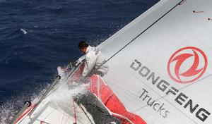 Leg 2, Day 16 - Horace onboard Dongfeng - Lots of wind shifts and action on foredeck for Horace  - Volov Ocean Race 2014-15 photo copyright Yann Riou / Dongfeng Race Team taken at  and featuring the  class