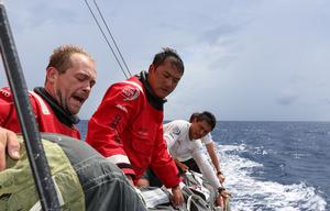Leg 2, Day 15 - Doldrums - Showers and wind shifts as the team onboard Dongfeng perform another manoeuvre  - Volov Ocean Race 2014-15 photo copyright Yann Riou / Dongfeng Race Team taken at  and featuring the  class