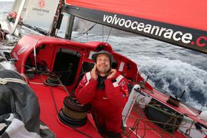 Leg 2, Day 15 - Smile Kevin - We did warn Kevin Escoffier that if the wind shifts then his face will stay like that!  - Volov Ocean Race 2014-15 photo copyright Yann Riou / Dongfeng Race Team taken at  and featuring the  class