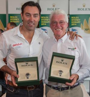 Mark Richards, skipper of Line Honours winner Wild Oats XI, and Roger Hickman,...  - Rolex Sydney Hobart Yacht Race 2014-15. photo copyright  Rolex/Daniel Forster http://www.regattanews.com taken at  and featuring the  class