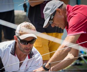 Howie Hamlin (right) and Australia's Dan Phillips check the rigging last Sunday photo copyright Chris Part taken at  and featuring the  class