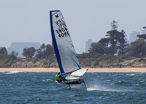 Representing the Black Rock Yacht Club in Kwik Kik Lee is Kohei Kajimoto. Getting in some practice on Port Phillip before the Worlds. - 2014 ISAF Sailing World Cup, Melbourne photo copyright  John Curnow taken at  and featuring the  class