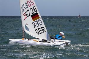 Germany's Lisa Fasselt hiking oh-so-hard in the Laser Radial. - 2014 ISAF Sailing World Cup, Melbourne. photo copyright  John Curnow taken at  and featuring the  class