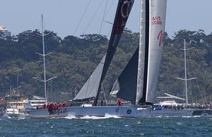 Wild Oats XI gives chase to Comanche at the start. photo copyright Crosbie Lorimer http://www.crosbielorimer.com taken at  and featuring the  class