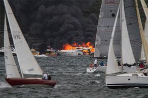  Boat fire Sydney harbour November 19, 2014 photo copyright Beth Morley - Sport Sailing Photography http://www.sportsailingphotography.com taken at  and featuring the  class