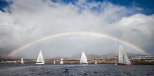 A perfect double rainbow marks the start of the inaugural RORC Transatlantic Race and farewell to hosts, Puerto Calero Marina and Lanzarote - 2014 RORC Transatlantic Race. photo copyright Puerto Calero/James Mitchell taken at  and featuring the  class