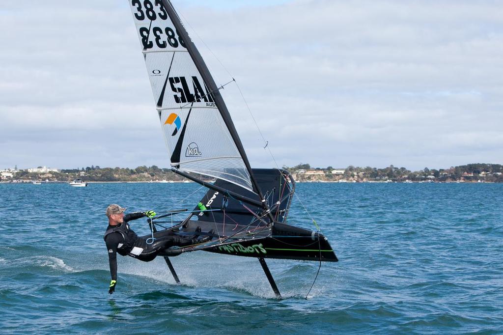 Paul Fleming enjoying the flat water between races - 2014 KA Sail Victorian Moth State Championships photo copyright Cherrie Owen-Smith taken at  and featuring the  class